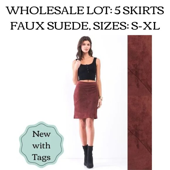 Wholesale Lot - Faux Suede Pencil Skirt 5 Pieces - Boho 70's 80's Retro Reseller - Picture 1 of 2